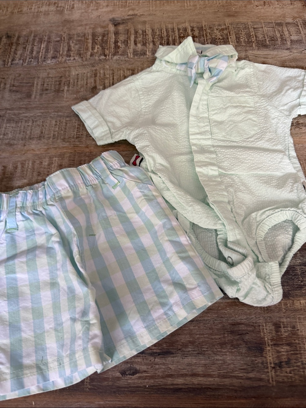 Mint Green Baby Short Set with Striped Shorts